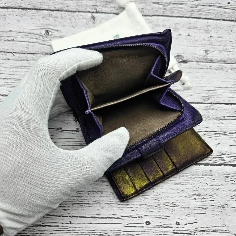 Bottega Veneta Intrecciato Purple and Gold Zip Wallet - Picture 2 of 7